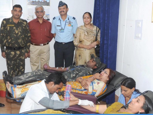 Air warriors and their families donating blood during Blood Donation Camp at Air force Station Nagpur