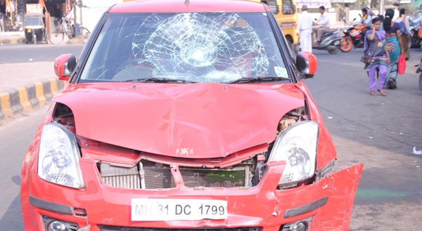 The same car which knocked down the Scooty seriously injuring couple