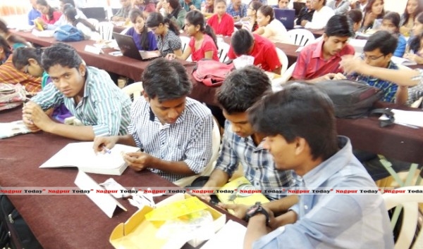 Participant students engrossed while assembling their modals at the Robotics workshop, RCOEM