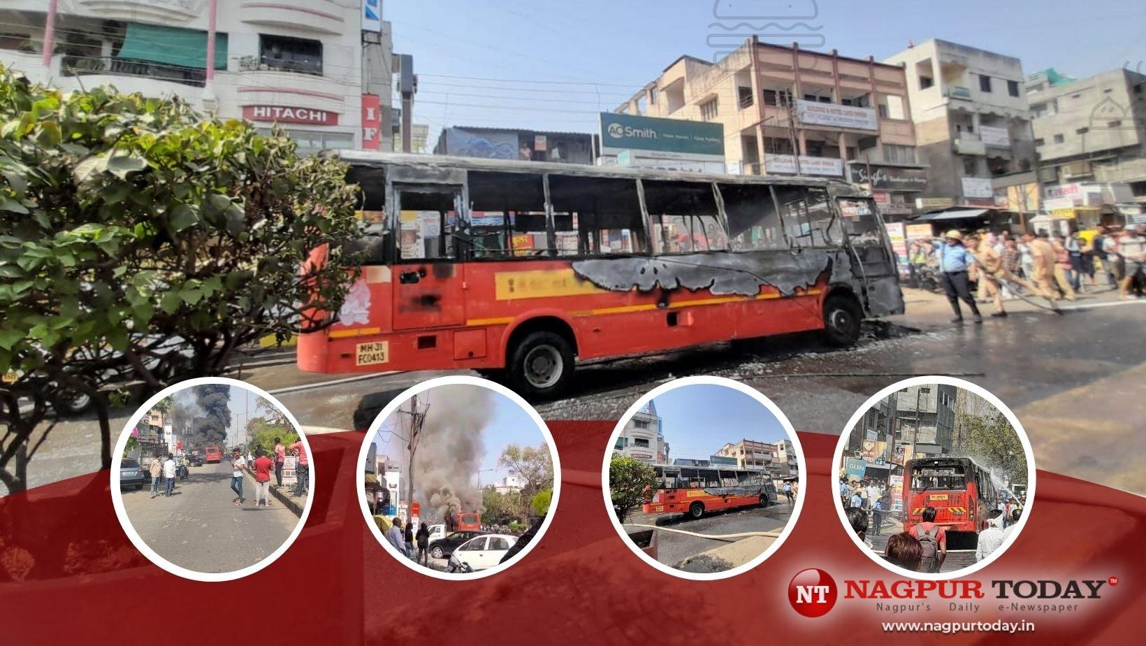 Running Aapli Bus Catches Fire Near Medical Square In Nagpur