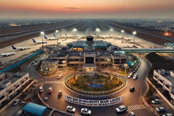 Here is the image depicting the area around Dr. Babasaheb Ambedkar International Airport in Nagpur during dusk, reflecting the beam light ban perimeter and a secure, organized atmosphere. Let me know if there’s anything more you’d like to add or adjust.